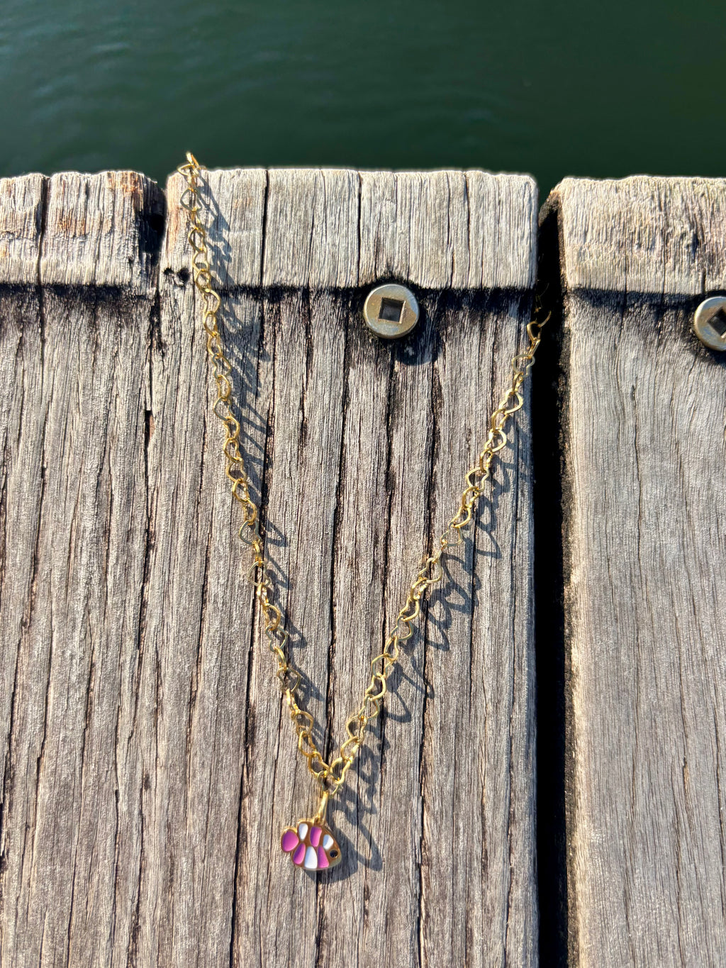 pink fish heart chain necklace