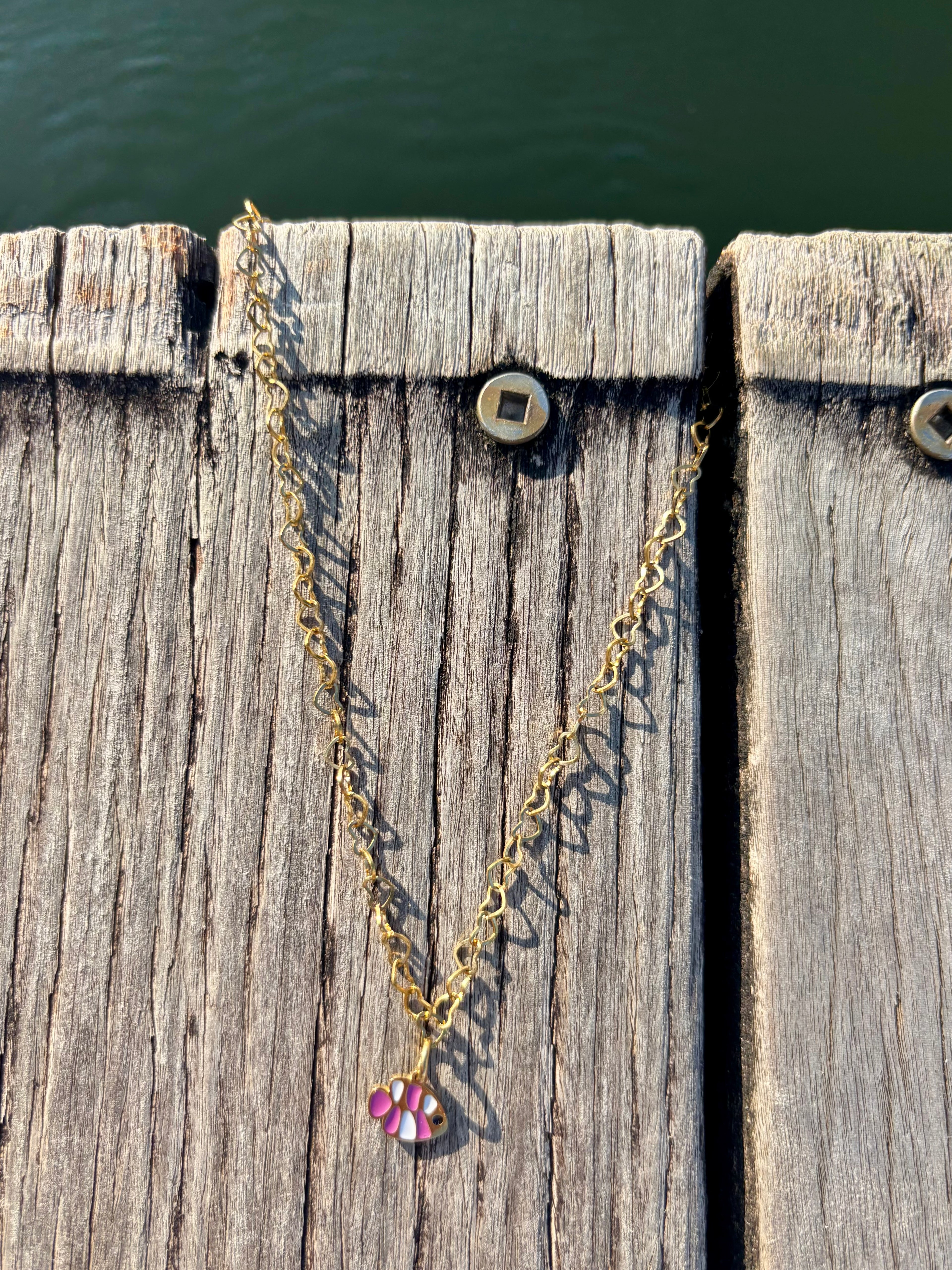 pink fish heart chain necklace