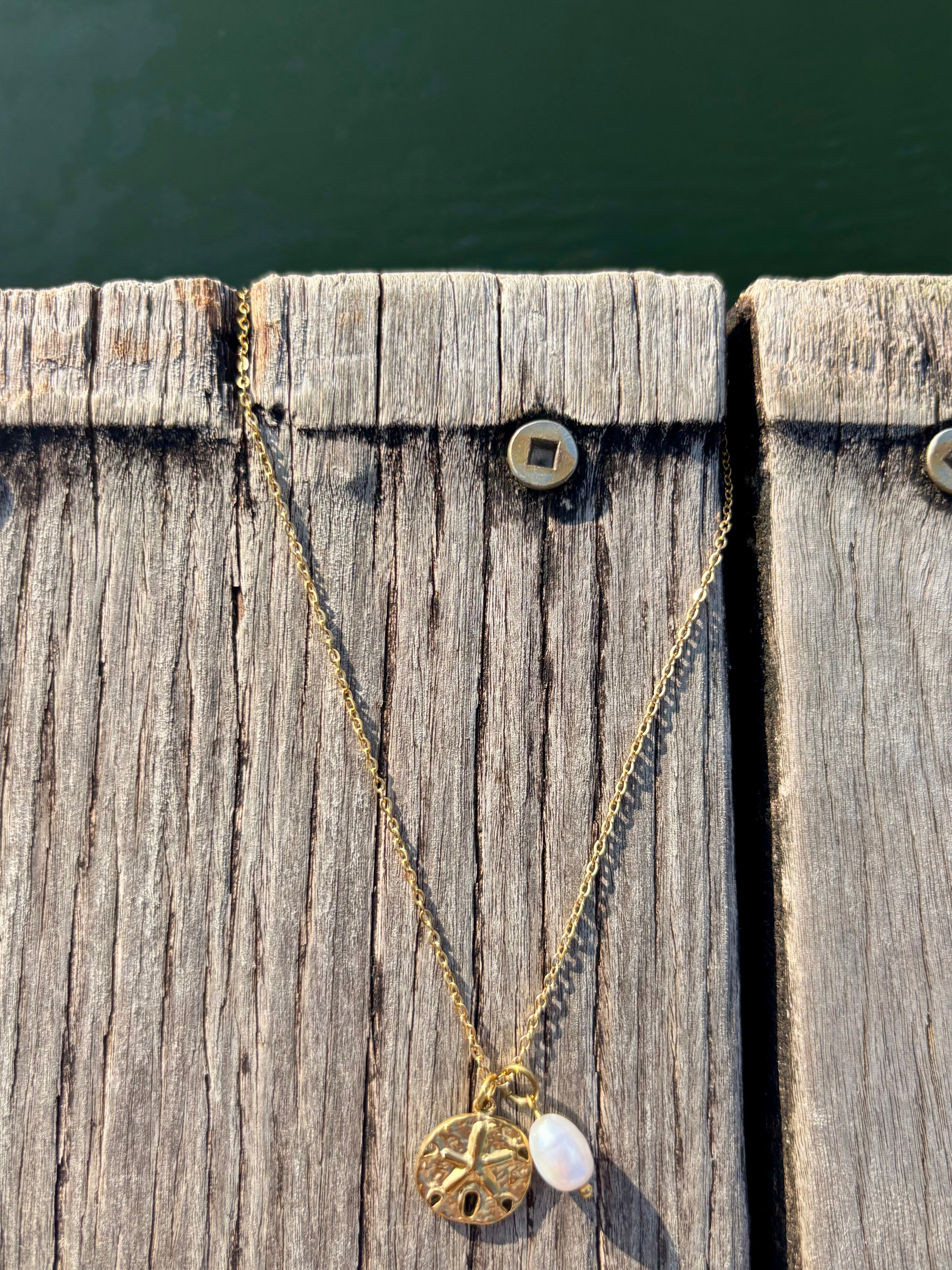 16 in necklace with sand dollar and pearl charm