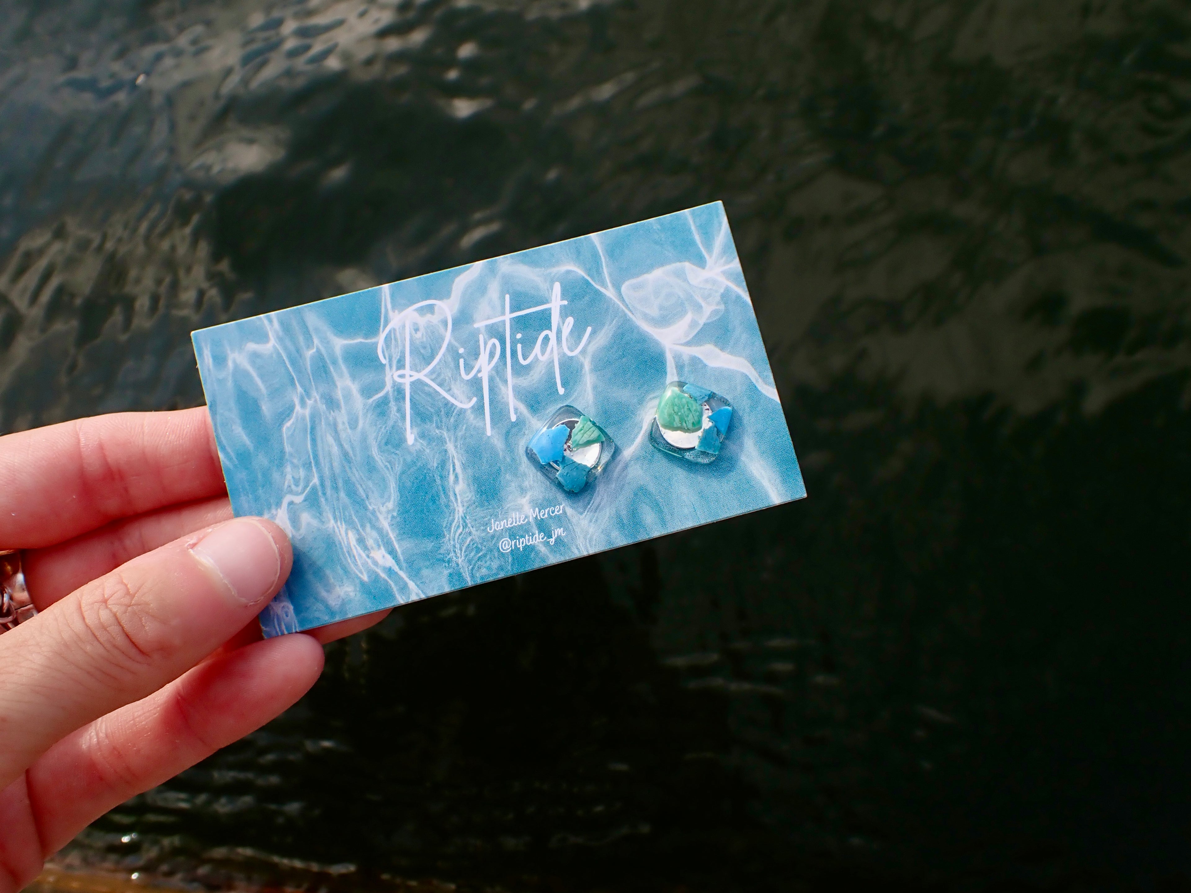 blue square microplastic earrings