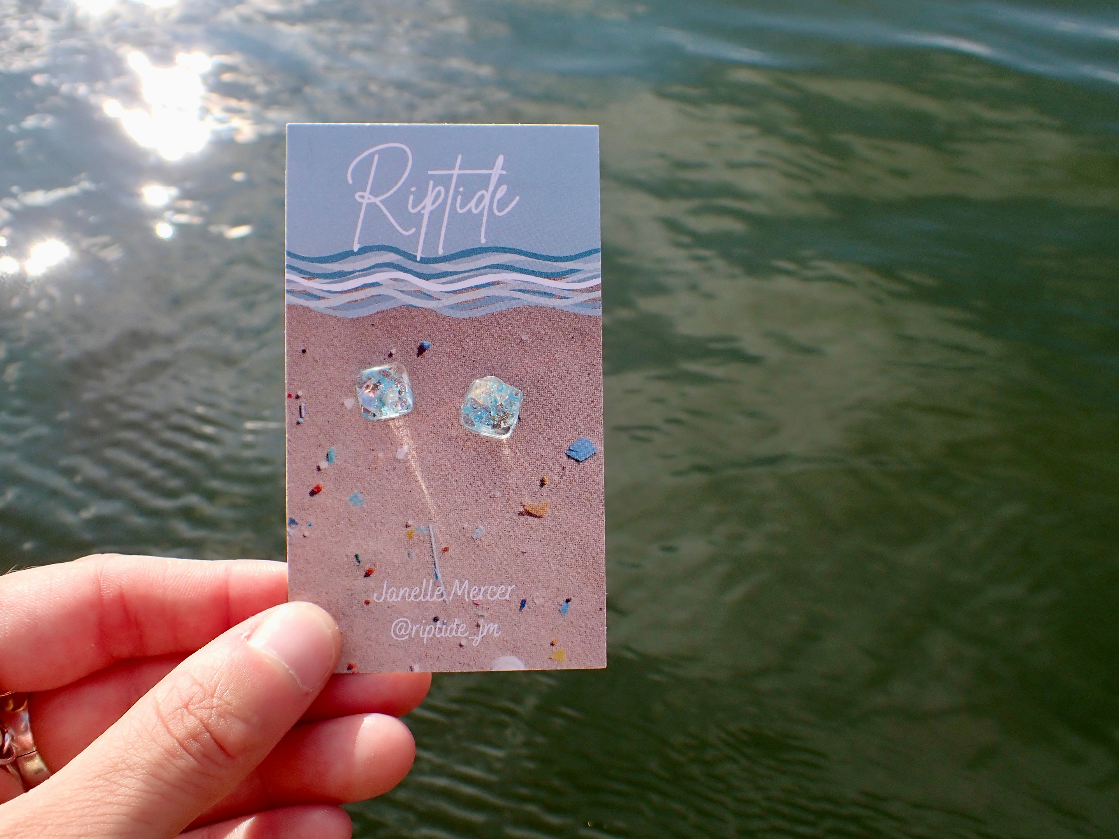 light blue square microplastic earrings