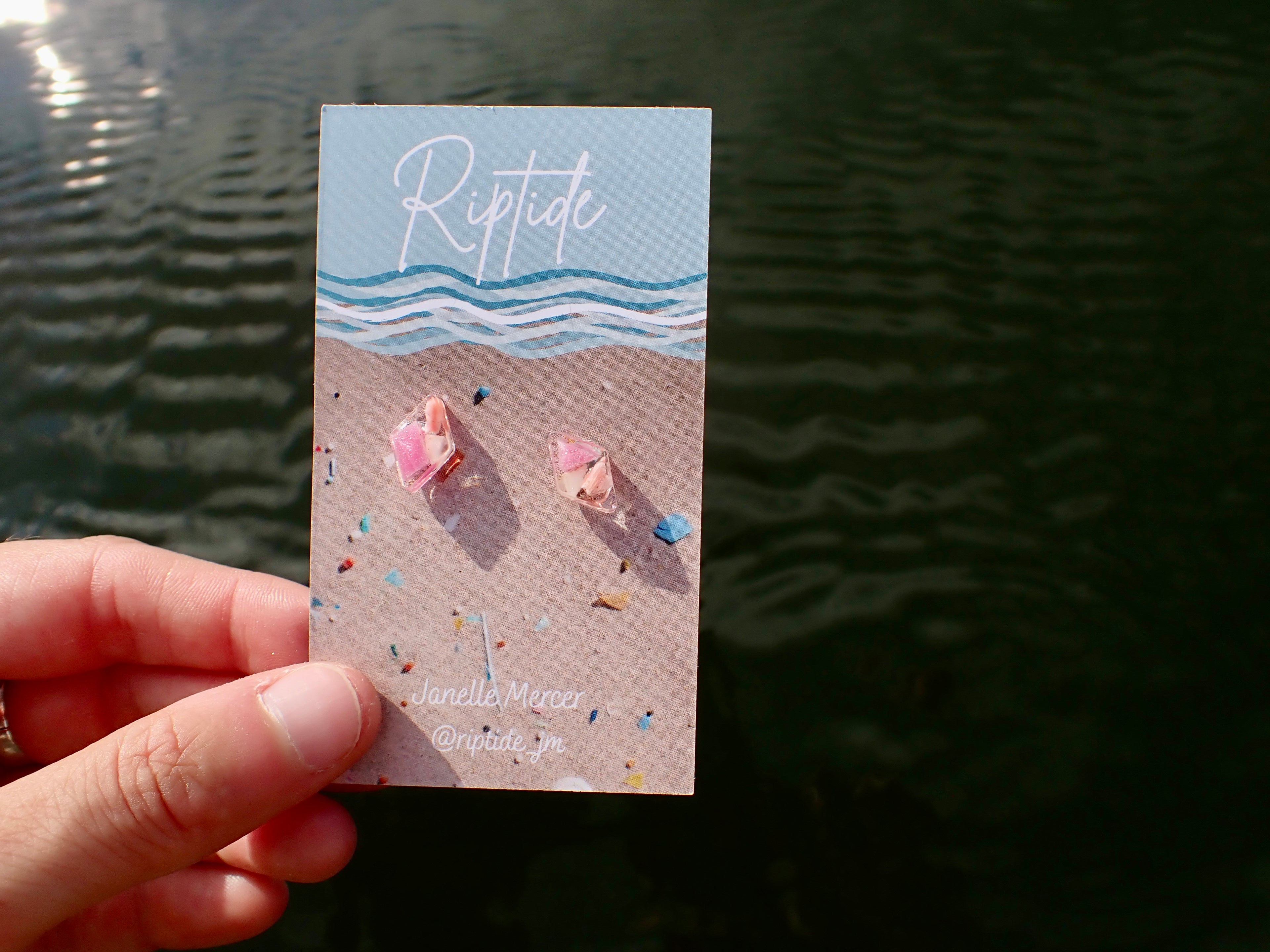 pink diamond microplastic earrings