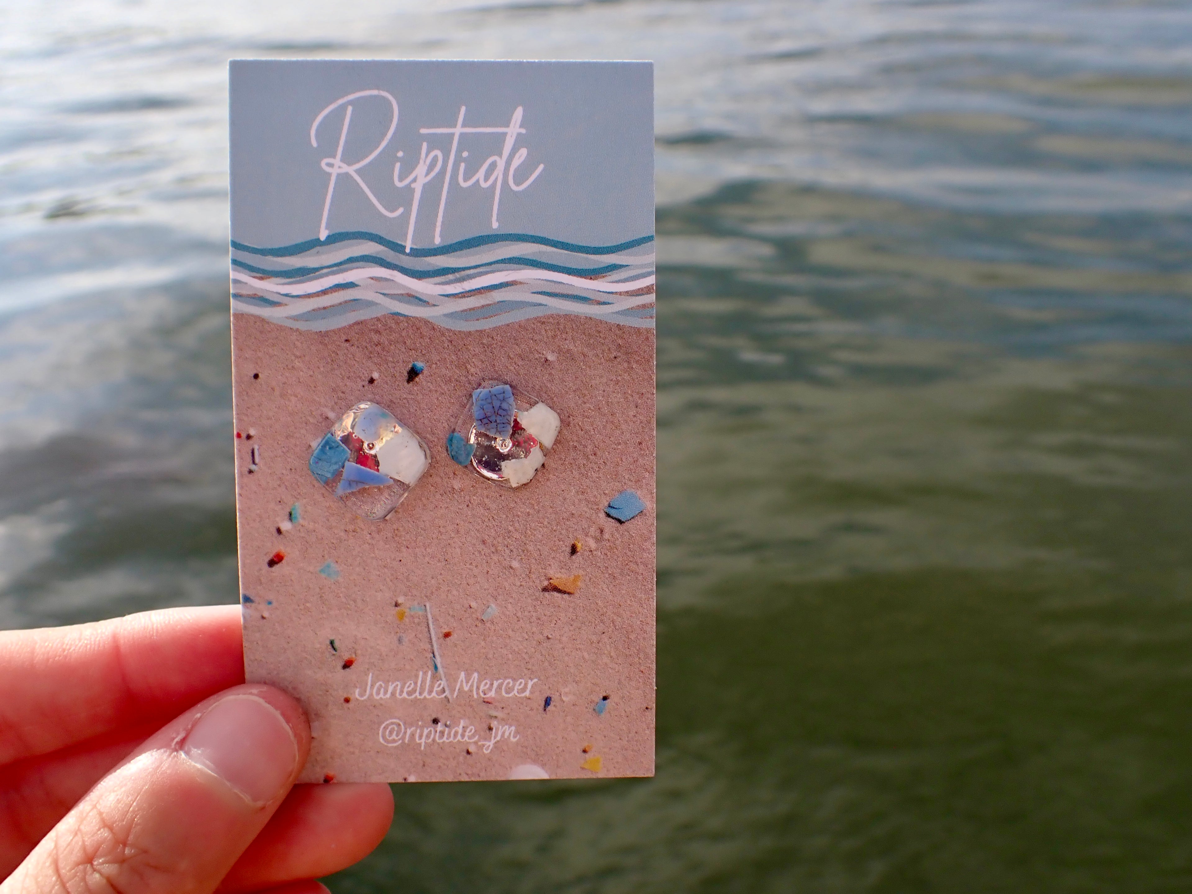 blue square microplastic earrings