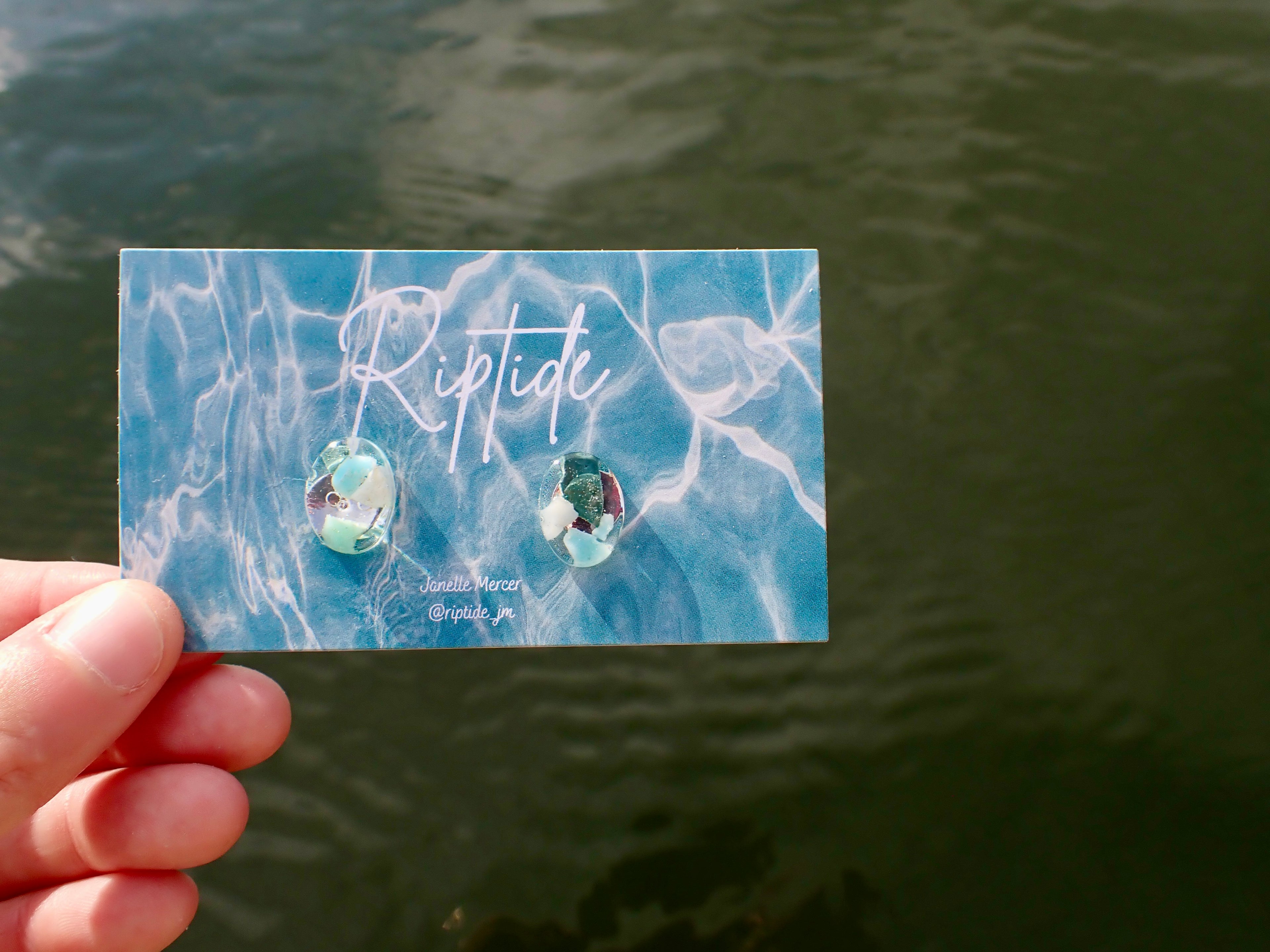 sea blue oval microplastic earrings