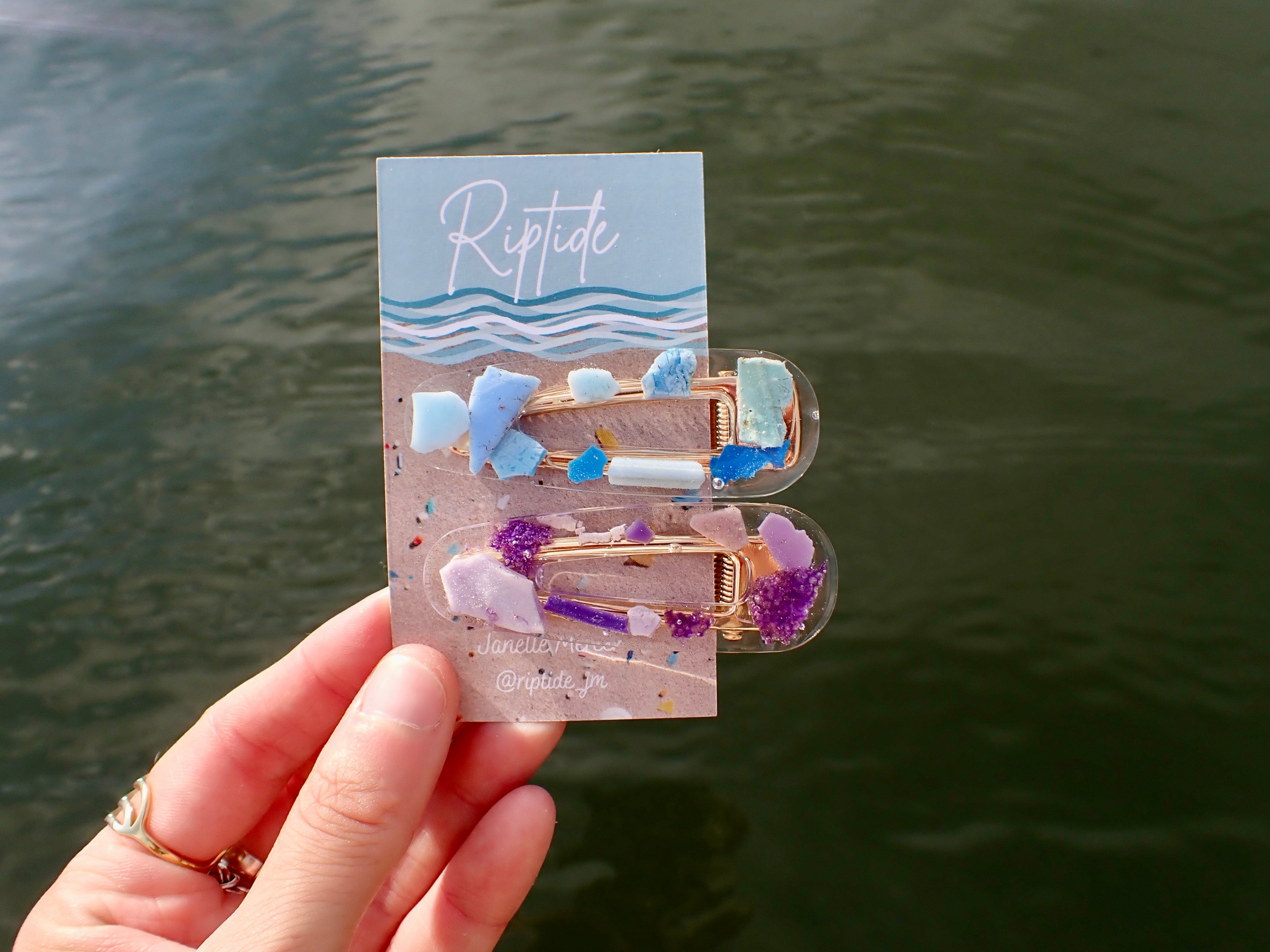 blue and purple microplastic barrette