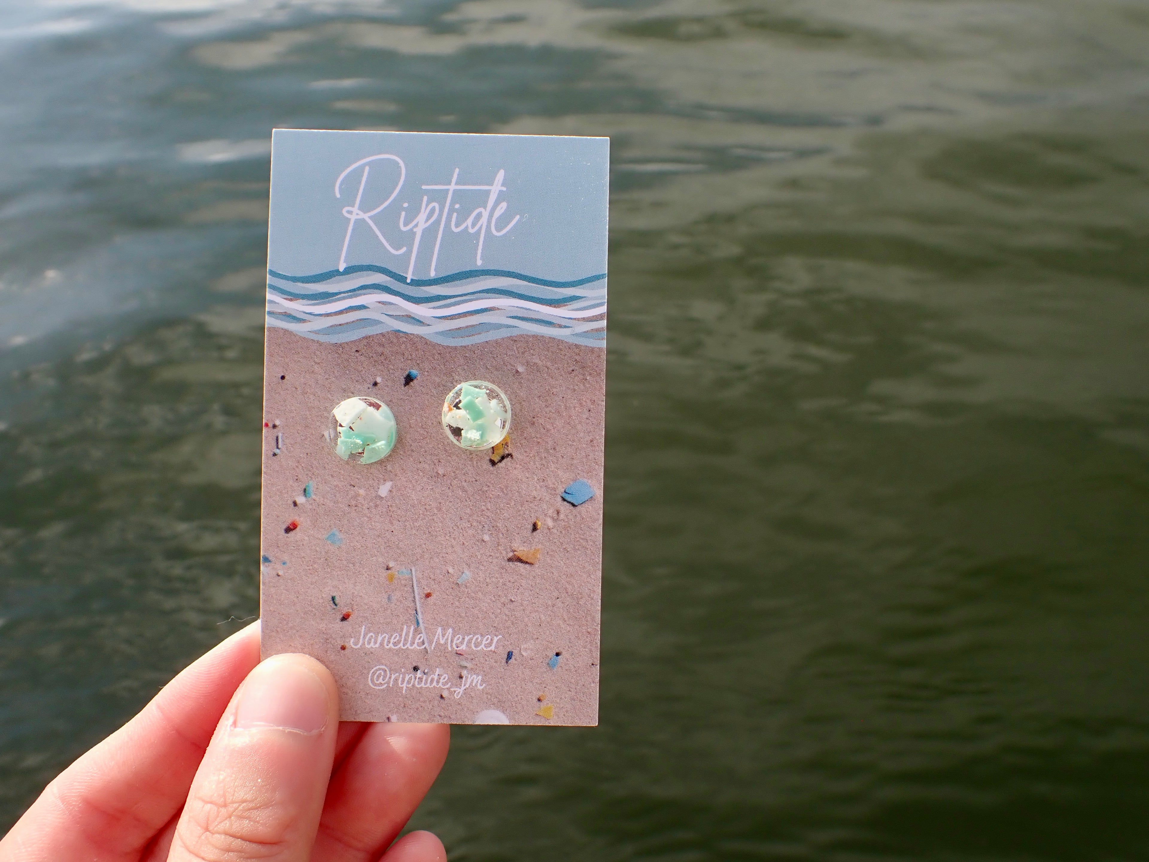 green circle microplastic earrings