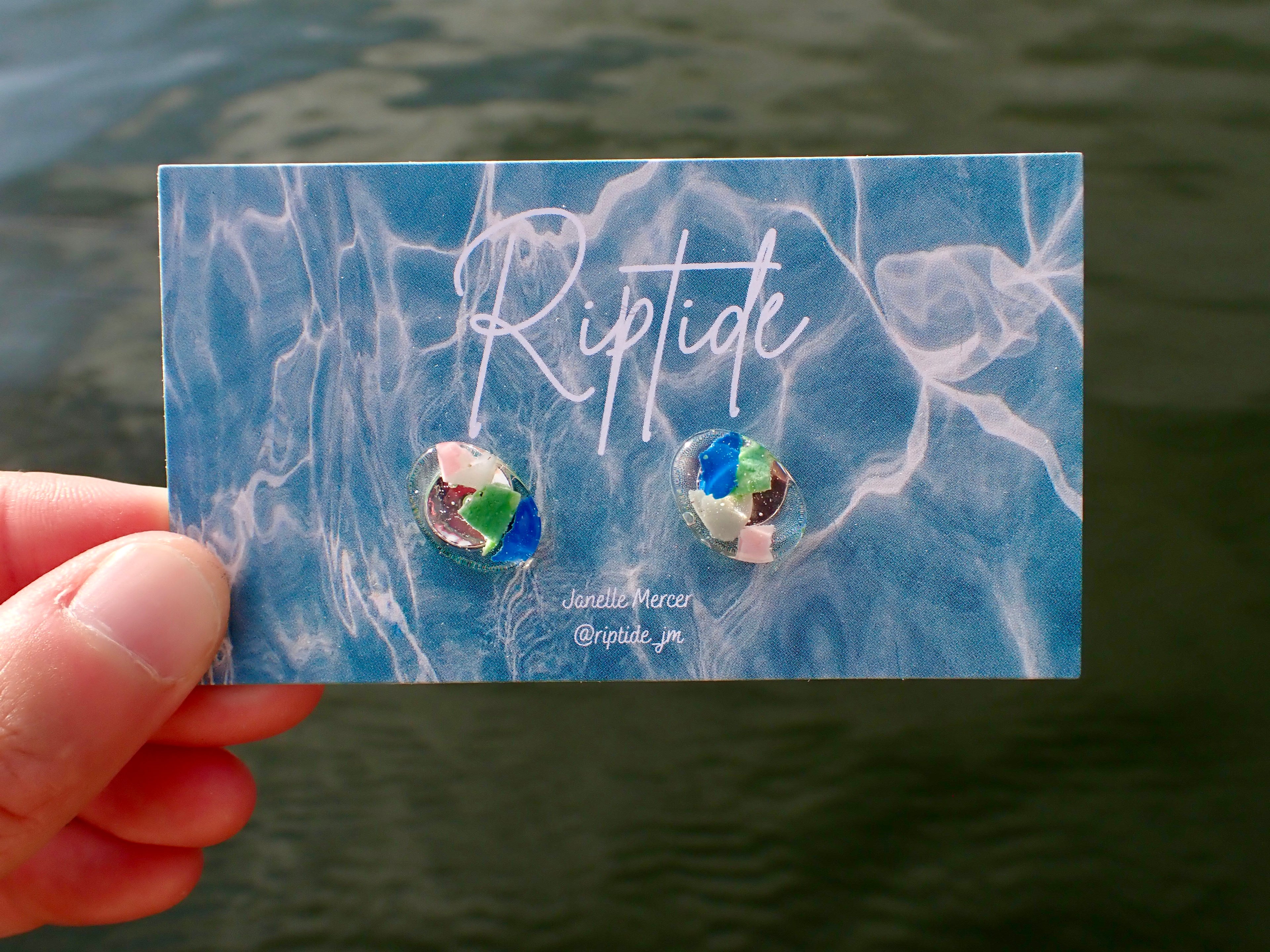 multicolor oval microplastic earrings