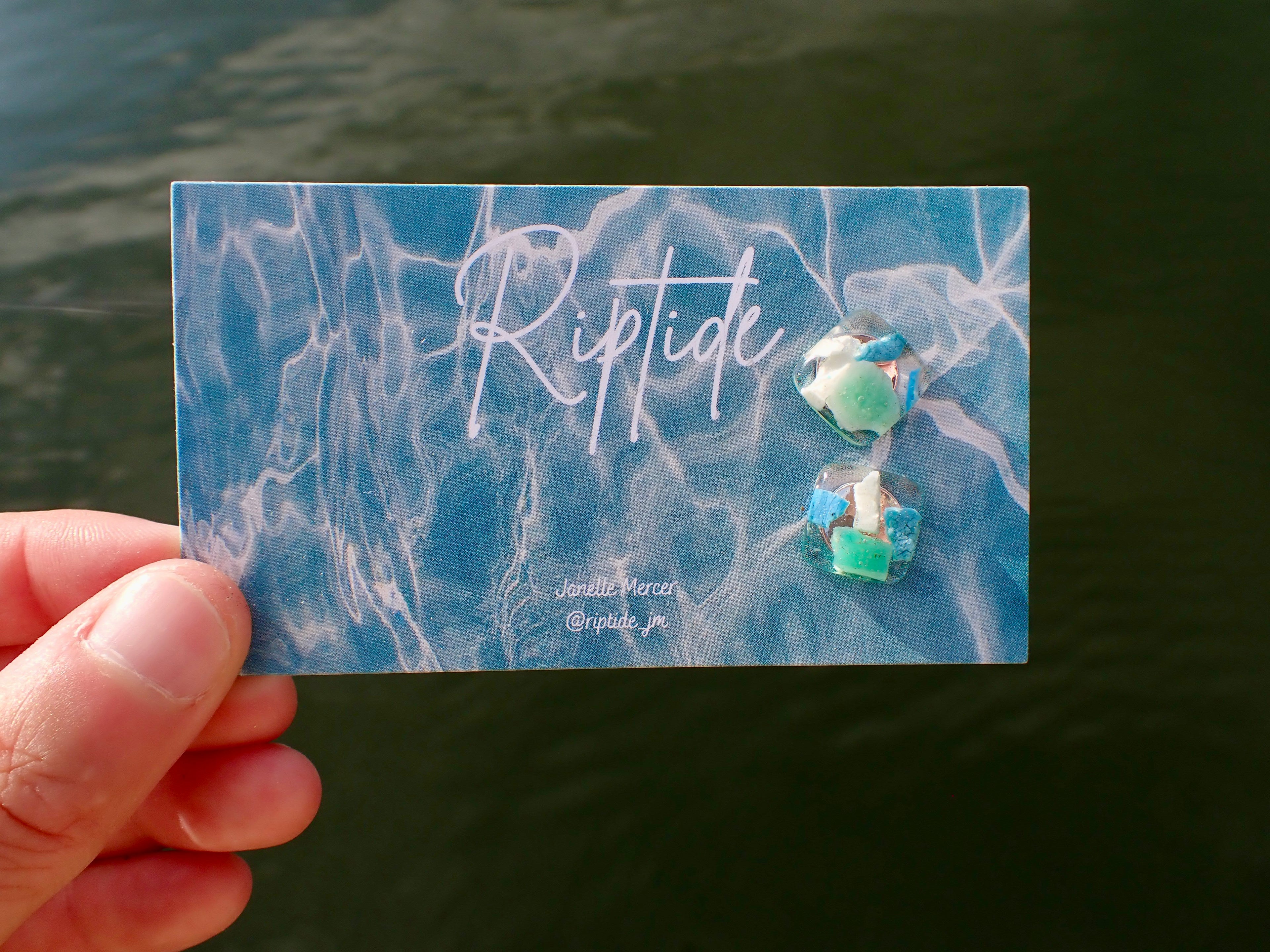blue square microplastic earrings