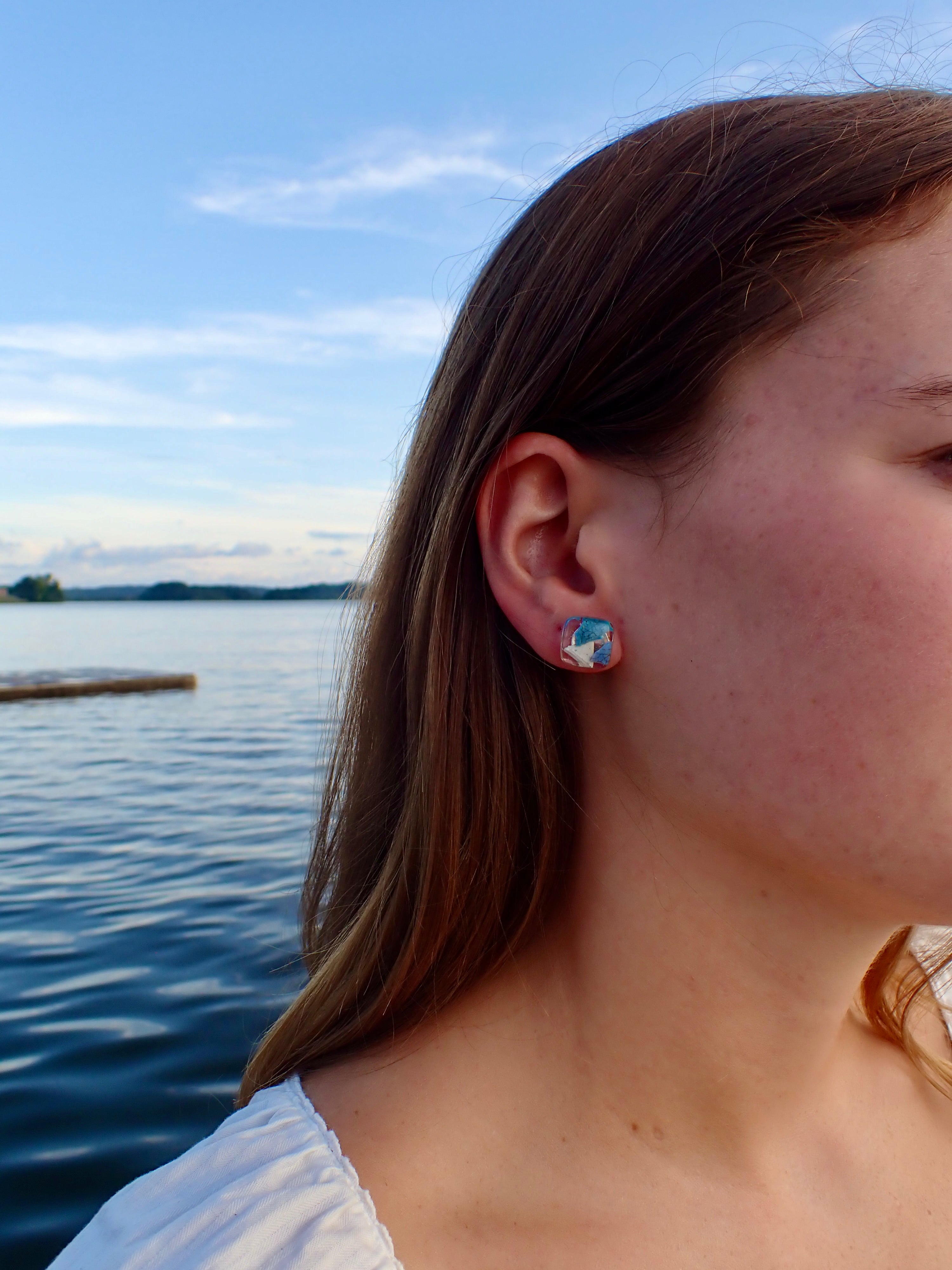 blue square microplastic earrings