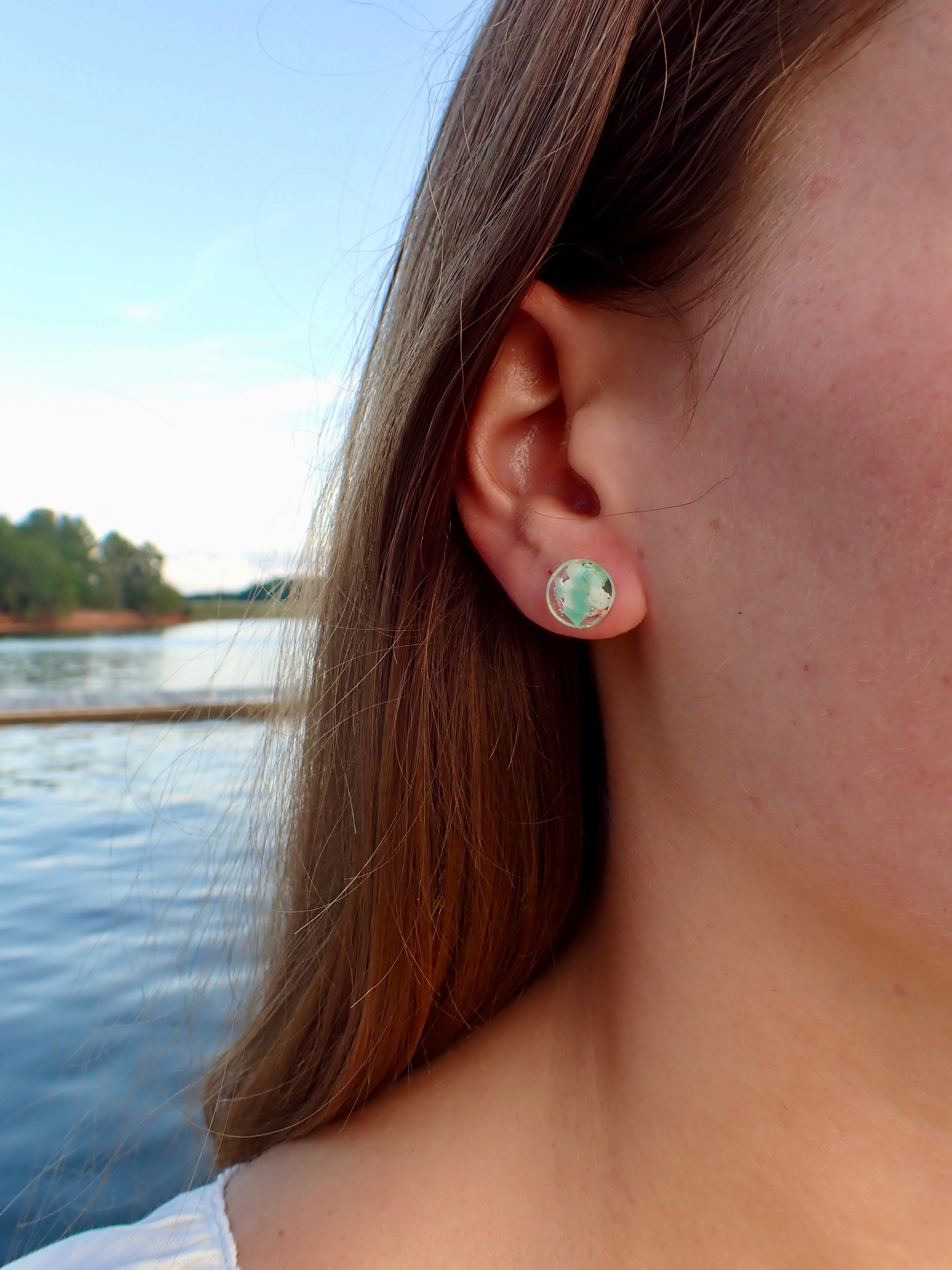 green circle microplastic earrings